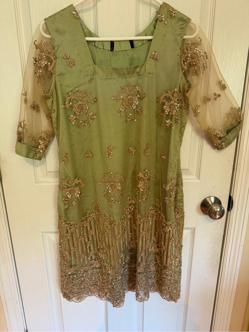 Elegant light Green Embroidered Women's kurti palazzo set.
